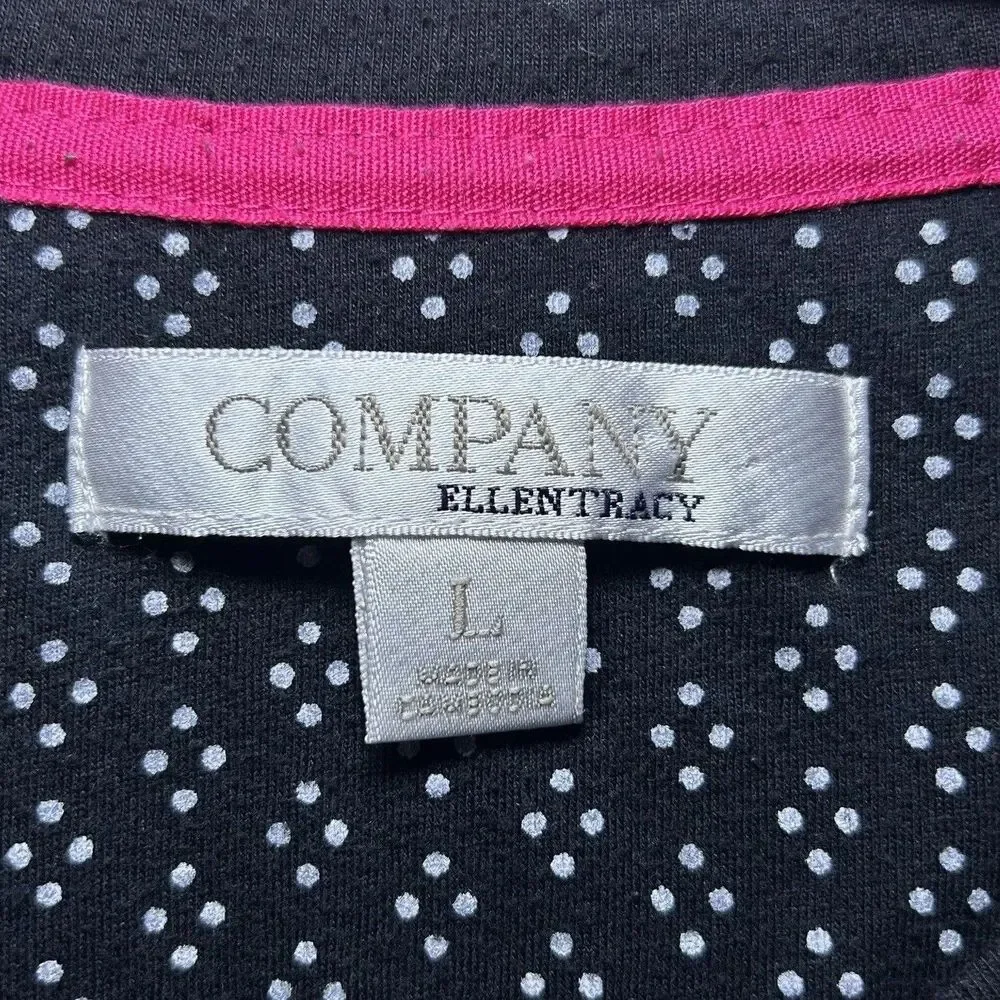 Company Ellen Tracy Pajama Top Women's Large Black Polka Dot Button Long Sleeve